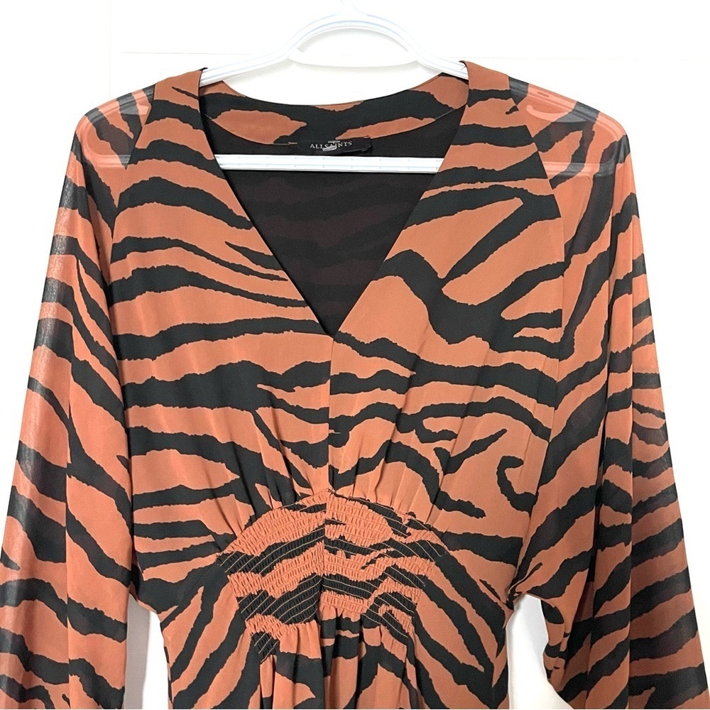 All Saints Brown Nicola Zephyr Zebra Print Dress US M - Picture 6 of 11